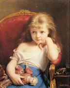 Fritz Zuber-Buhler Young Girl Holding a Doll oil painting on canvas